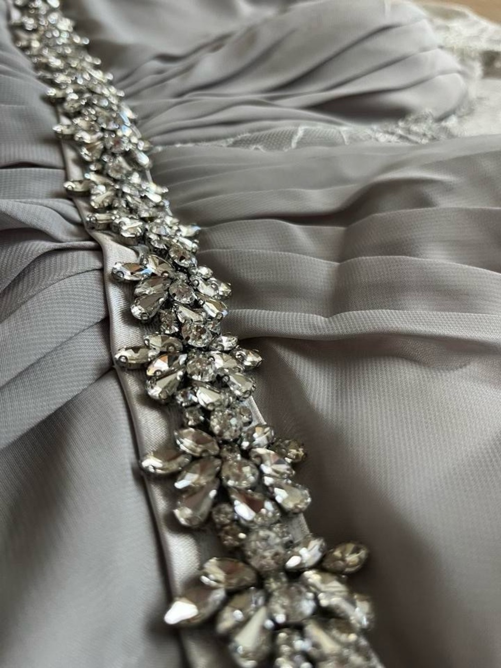 Elegant Sage-Gray Embellished Women's Dress